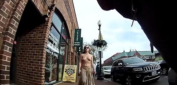  Girl Walking Topless Around Town